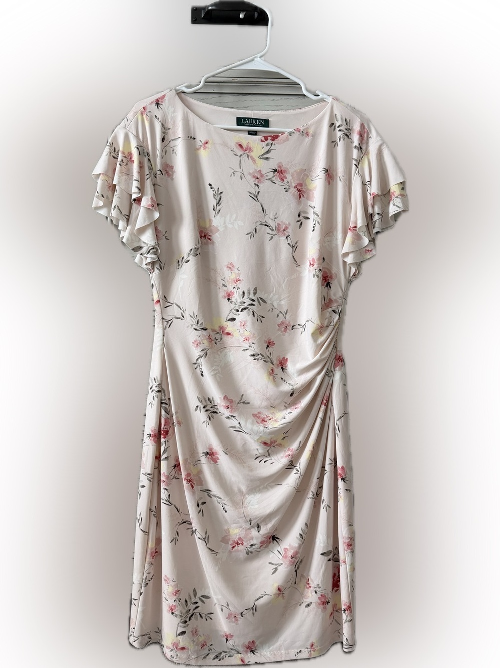 Ralph Lauren Blush Floral Ruffle-Sleeve Dress